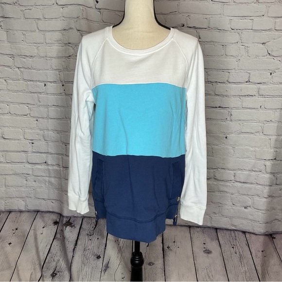 Lilly Pulitzer Luxletic Beach Comber Pullover Low Tide Navy Color Block Medium - Picture 2 of 16